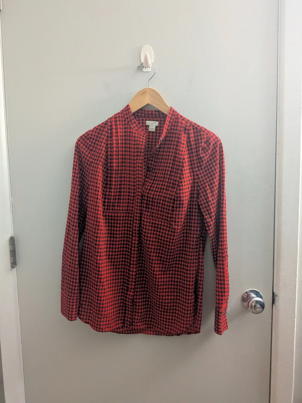 J.Crew Red & Black Gingham Pintuck Pleat Button Up Blouse Size XS CabinCore Gran